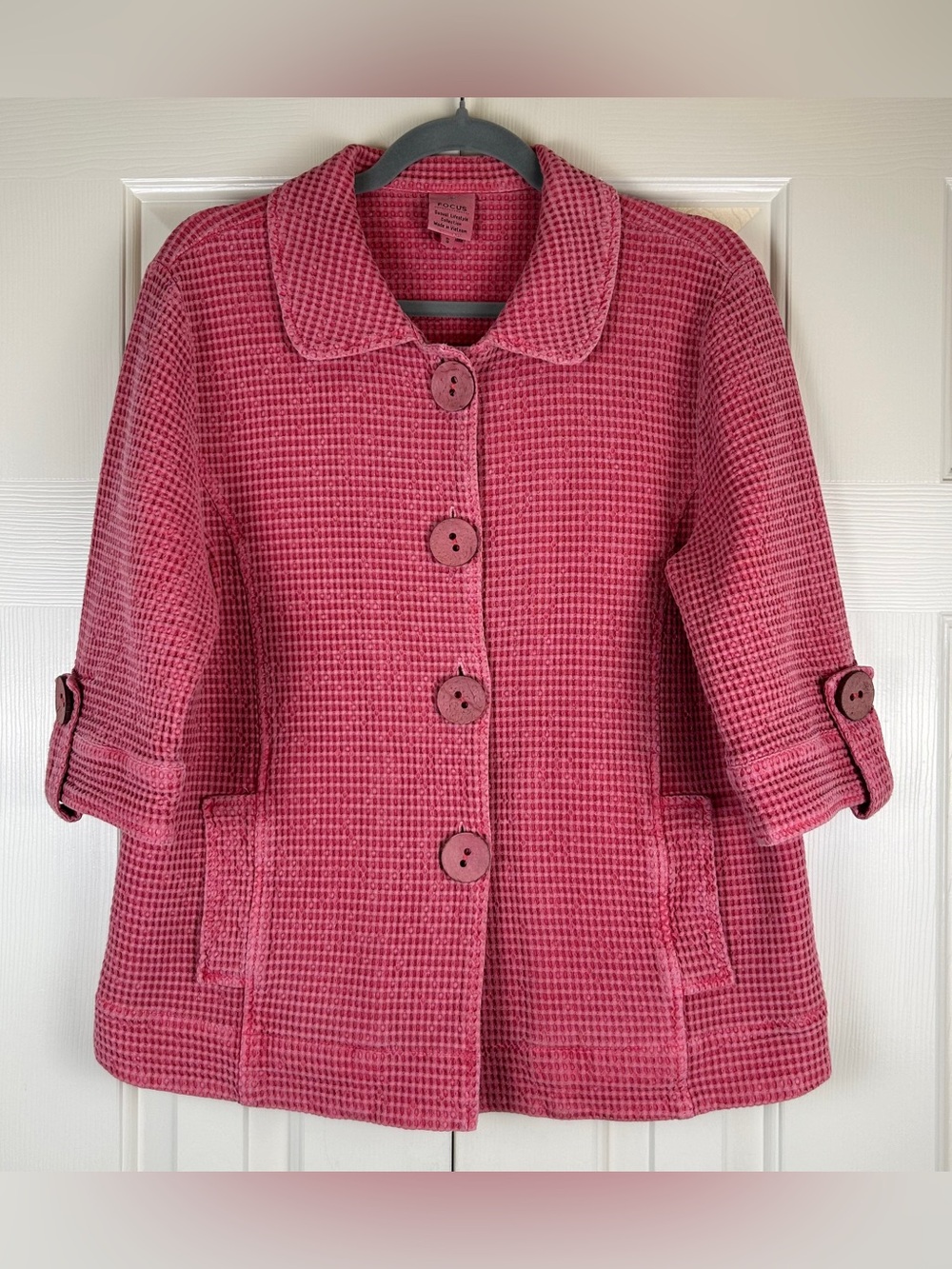 Vintage Focus Waffle Knit Button Down Jacket